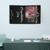 おめでとうございます金ゴールドオーナメント写真卒業 横断幕 (トレードショー)