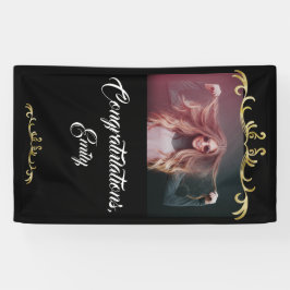 おめでとうございます金ゴールドオーナメント写真卒業 横断幕