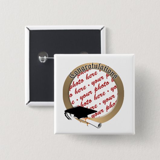 'おめでとうございます'金ゴールドフォトフレーム 缶バッジ (正面&裏面)