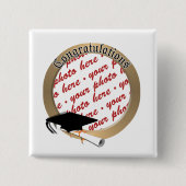 'おめでとうございます'金ゴールドフォトフレーム 缶バッジ (正面)