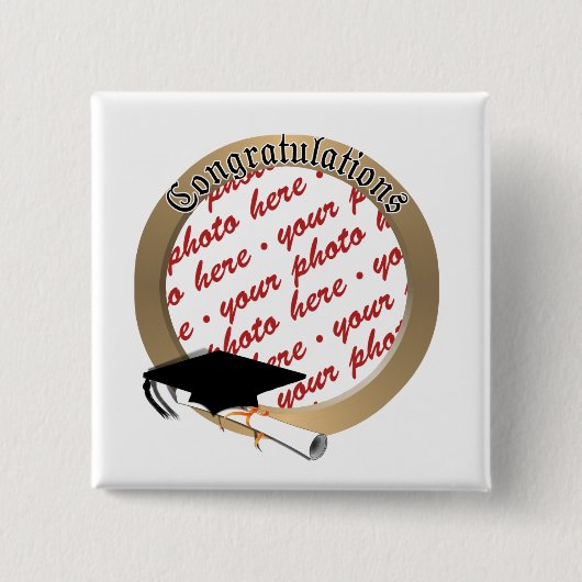 'おめでとうございます'金ゴールドフォトフレーム 缶バッジ (正面)