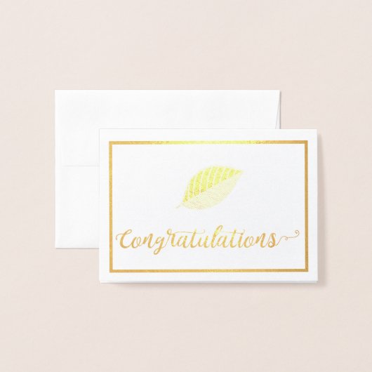 おめでとうございます金ゴールドリーフ卒業シック 箔カード (封筒付き正面)