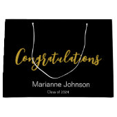 おめでとうございます金ゴールド白黒大学院名 ラージペーパーバッグ (正面)