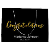 おめでとうございます金ゴールド白黒大学院名 ラージペーパーバッグ (裏面)