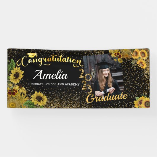 おめでとうございます院生ひまわり金ゴールド写真23 横断幕 (横)