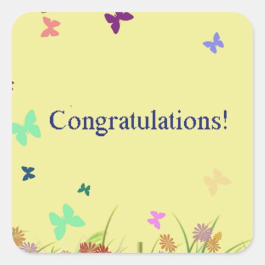 おめでとうございます黄色い蝶の背景 スクエアシール (正面)