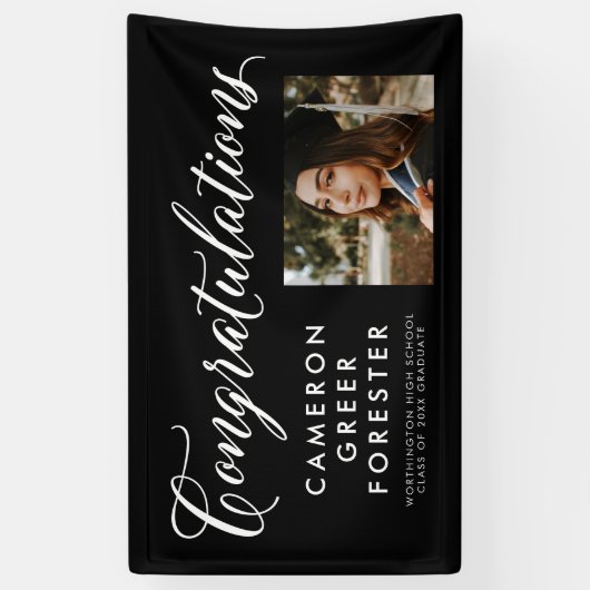 おめでとうございます黒写真 横断幕 (縦)