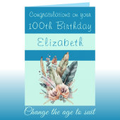 おめでとうございます100歳の誕生日フローラブルー・グリーン カード