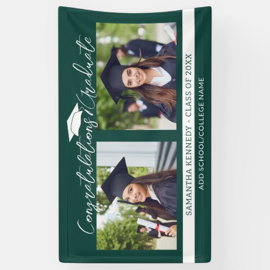 おめでとうございます2025年緑と白の写真 横断幕 (縦)