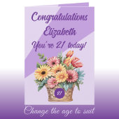 おめでとうございます21今日フローラ紫の誕生日 カード