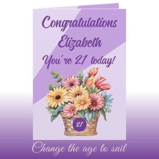 おめでとうございます21今日フローラ紫の誕生日 カード