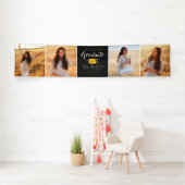 おめでとうございます4フォトブラック&イエロー卒業 横断幕 (インサイチュ)