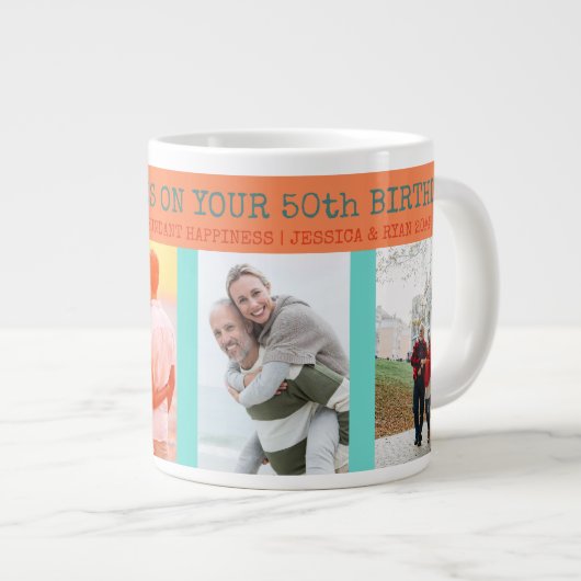 おめでとうございます50誕生日4写真 ジャンボコーヒーマグカップ (正面右)