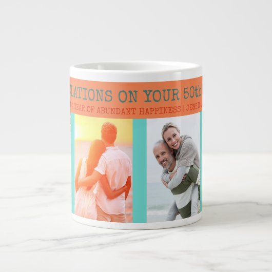 おめでとうございます50誕生日4写真 ジャンボコーヒーマグカップ (正面)