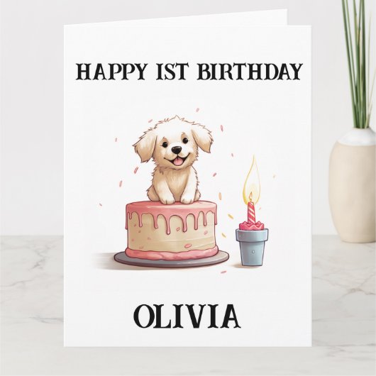 おめでとうございます、お名前と子犬。 カード (正面)