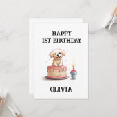 おめでとうございます、お名前と子犬。 カード (正面/裏面インサイチュ)