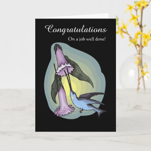 おめでとうございます/よくやりました – Hummingbird カード (黄色い花)
