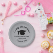 おめでとうございます、クラス20xx卒業、シルバー ペーパープレート (パーティー)