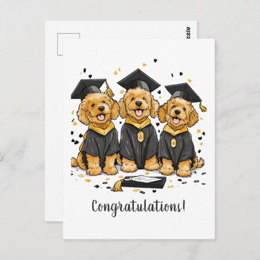 おめでとうございます! ゴールデンドゥードル犬の卒業 ポストカード (正面/裏面)