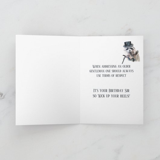 おめでとうございます、サー フォーマルなラクーン動物の誕生日 カード (内部)