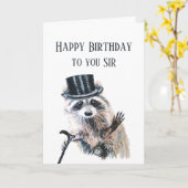 おめでとうございます、サー フォーマルなラクーン動物の誕生日 カード (黄色い花)