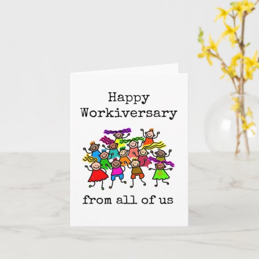 おめでとうございます!(勤務記念日) カード - 私たち全員から - カラフル (黄色い花)