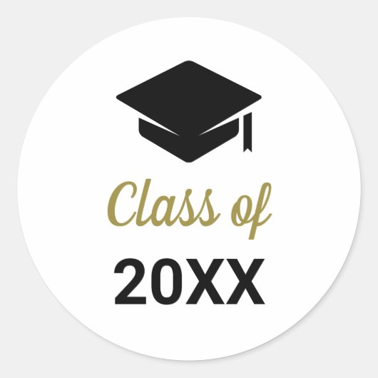 おめでとうございます！卒業クラス 任意の年の卒業帽 ラウンドシール (正面)