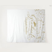 おめでとうございます！卒業生のゴールデンとホワイトの背景 タペストリー (正面(横))