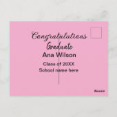 おめでとうございます、卒業生の名前を追加してください。クラス、年、学校 ポストカード (裏面)