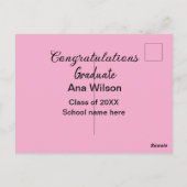 おめでとうございます、卒業生の名前を追加してください、学年、学校名 ポストカード (裏面)