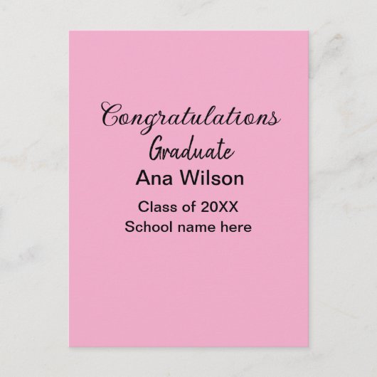 おめでとうございます、卒業生の名前を追加してください、学年、学校名 ポストカード (正面)