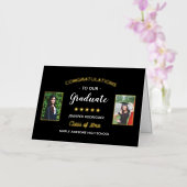 おめでとうございます！卒業生カスタム2枚写真 卒業 箔グリーティングカード (蘭)