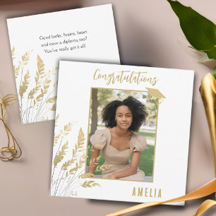 おめでとうございます　卒業生　ゴールドの葉の写真 カード