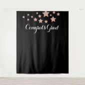 おめでとうございます 卒業生 ローズゴールド グリッター スター ブラックテープ タペストリー (正面)