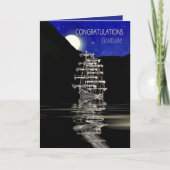 おめでとうございます、卒業生、帆を付けた船、夜 カード (正面)