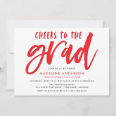 おめでとうございます!卒業生 赤い筆記体スクリプト 卒業式 招待状 (正面)