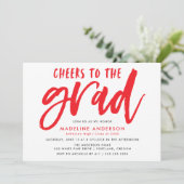 おめでとうございます!卒業生 赤い筆記体スクリプト 卒業式 招待状 (スタンド正面)