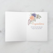 おめでとうございます　定年退職 ピンクとパープルのpeonies ローズの花のブラックカード カード (内部)