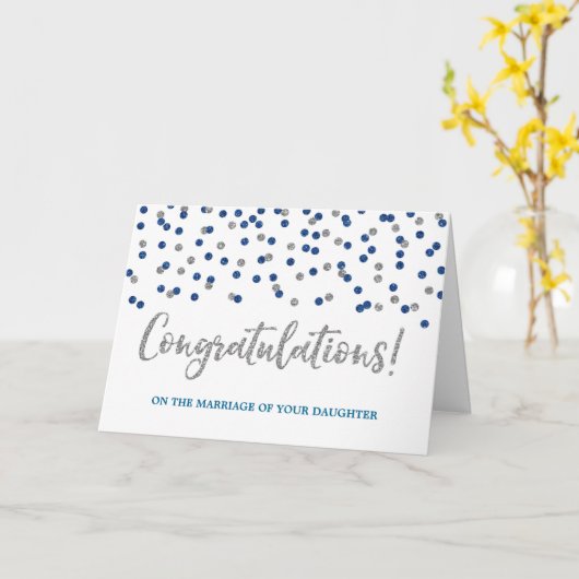 おめでとうございます、新婦のご両親、シルバーブルー カード (黄色い花)