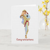 おめでとうございます、空手蹴りレッドベルトカード カード (黄色い花)