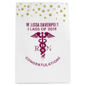 おめでとうございますRNナース大学院赤カドゥセウス ミディアムペーパーバッグ (正面)