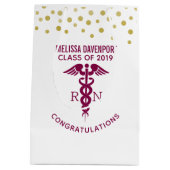 おめでとうございますRNナース大学院赤カドゥセウス ミディアムペーパーバッグ (裏面)