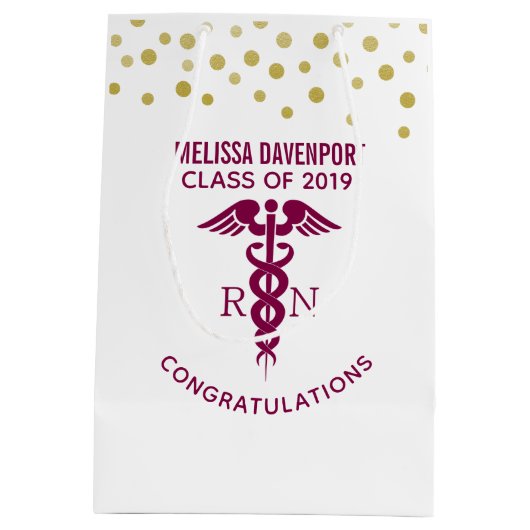 おめでとうございますRNナース大学院赤カドゥセウス ミディアムペーパーバッグ (裏面)