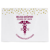 おめでとうございますRNナース大学院赤カドゥセウス ラージペーパーバッグ (正面)