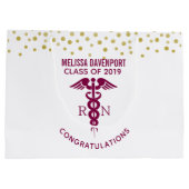 おめでとうございますRNナース大学院赤カドゥセウス ラージペーパーバッグ (裏面)