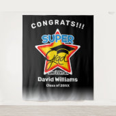 おめでとうすごいのグリッド編集可能文字と背景 タペストリー (正面)