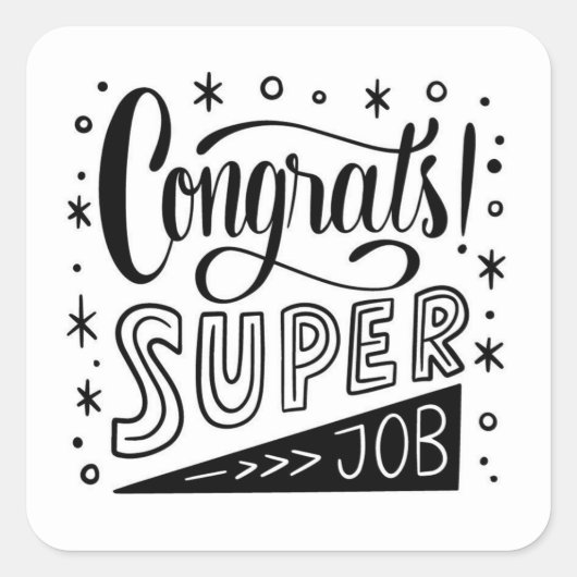 おめでとうすごいジョブクラシックラウンドステッカー スクエアシール (正面)