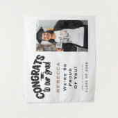 おめでとうのグラッド写真名黒金ゴールド白 タペストリー (正面)