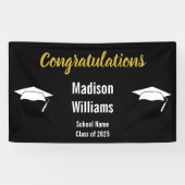 おめでとうのスクリプト金ゴールド白黒のグラード名 横断幕 (横)