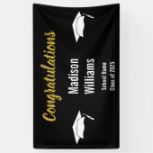 おめでとうのスクリプト金ゴールド白黒のグラード名 横断幕 (縦)